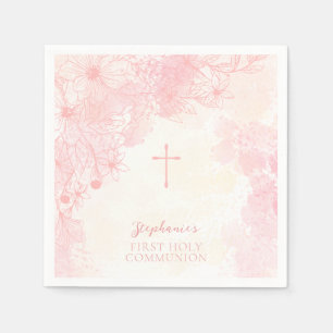 Communion Flowers Pink Watercolors Napkin