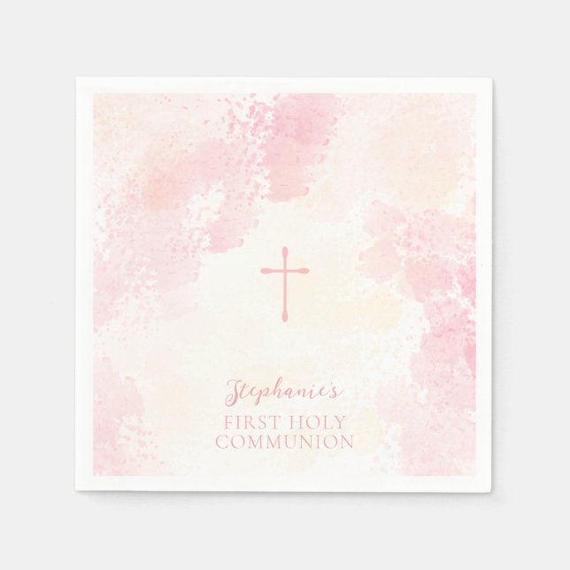 Communion Flowers Pink Watercolors Napkin (Front)