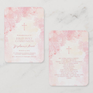 Communion Flowers Pink Watercolors Prayer Cards