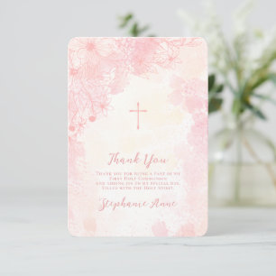 Communion Flowers Pink Watercolors Thank You Invitation