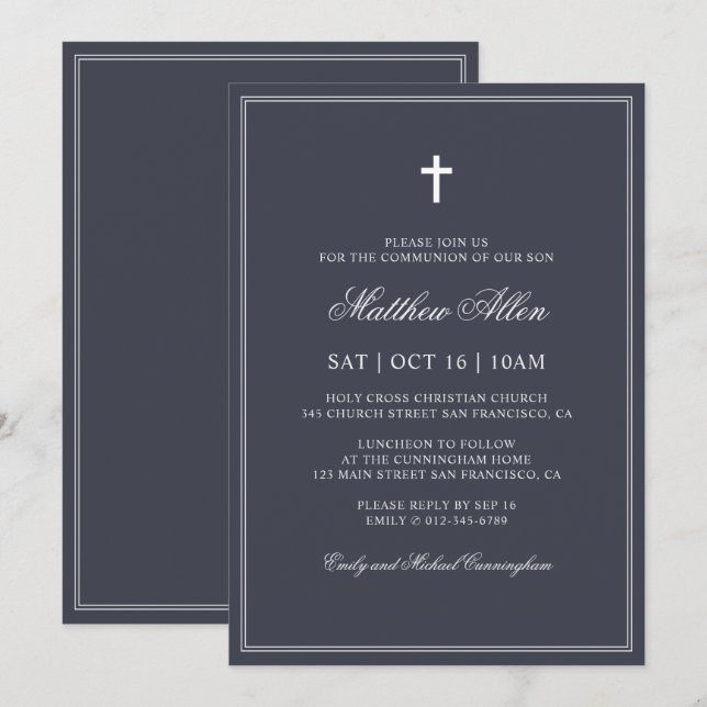 Communion For Him | Elegant Classic Cross Invitation (Front/Back)