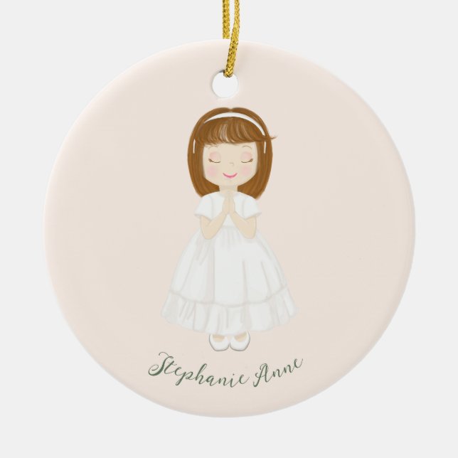 Communion Girl Praying Ceramic Ornament (Front)