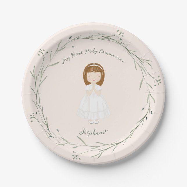 Communion Girl Praying Paper Plate (Front)