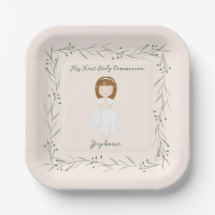 Communion Girl Praying Paper Plate