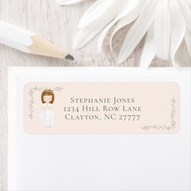 Communion Girl Praying Return Address Label (Insitu)