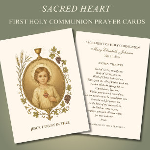 Communion Jesus Heart  Remembrance Holy Card