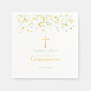 Communion Mint and Gold Confetti Napkin