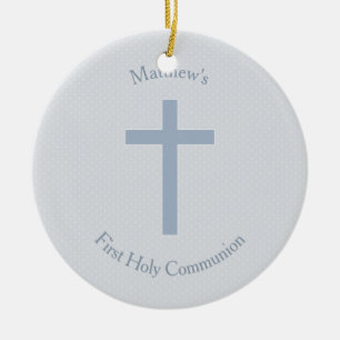 Communion Pastel Blue Cross Ceramic Tree Decoration