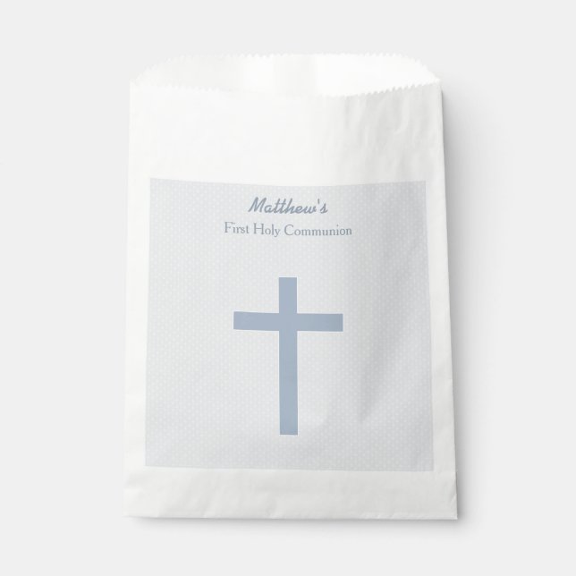 Communion Pastel Blue Cross Favour Bag (Front)