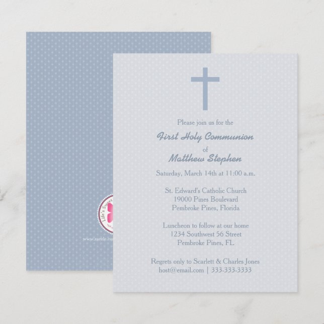 Communion Pastel Blue Cross Invitation (Front/Back)