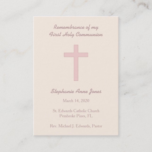 Communion Pastel Pink Cross Business Card (Front)