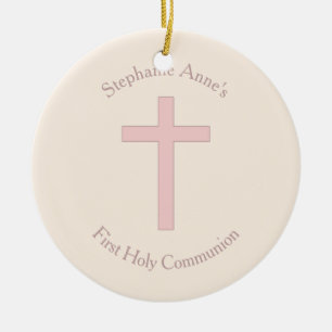 Communion Pastel Pink Cross Ceramic Tree Decoration