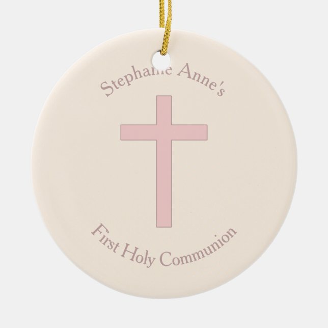 Communion Pastel Pink Cross Ceramic Tree Decoration (Front)