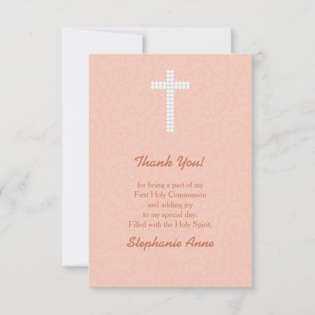 Communion Peach Vines and Stripes Invitation (Front)