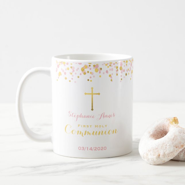 Communion Pink and Gold Confetti Coffee Mug (With Donut)