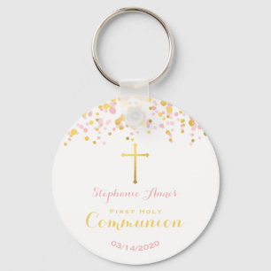 Communion Pink and Gold Confetti Key Ring