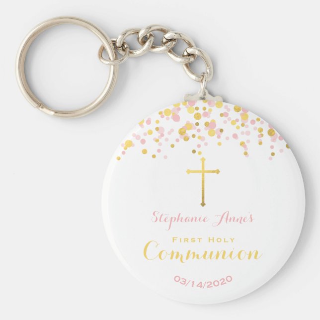 Communion Pink and Gold Confetti Key Ring (Front)