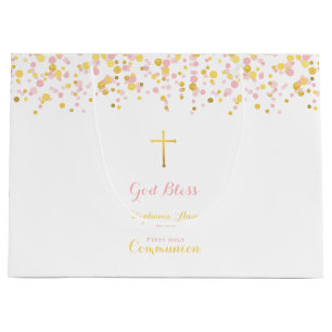 Communion Pink and Gold Confetti Large Gift Bag
