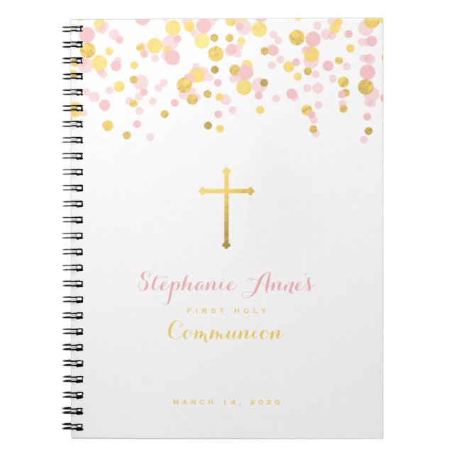 Communion Pink and Gold Confetti Notebook (Front)