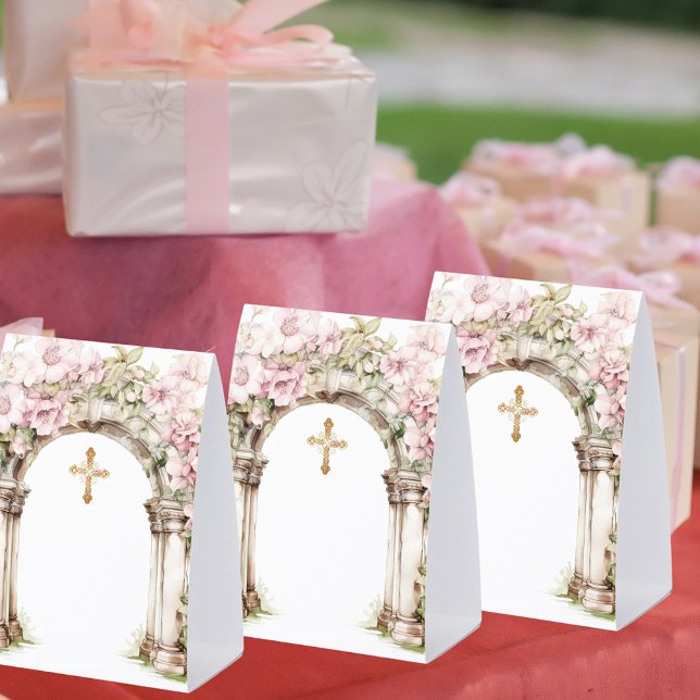 Communion Pink Florals Arch Cross DIY table sign (Creator Uploaded)
