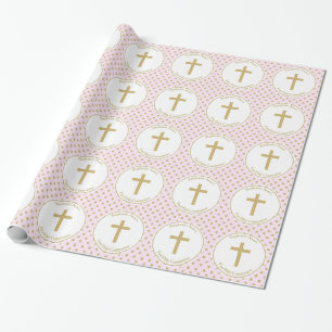 Communion Pink with Gold Polka Dots Wrapping Paper