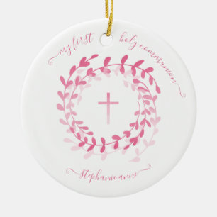 Communion Pink Wreath and Cross Ceramic Ornament