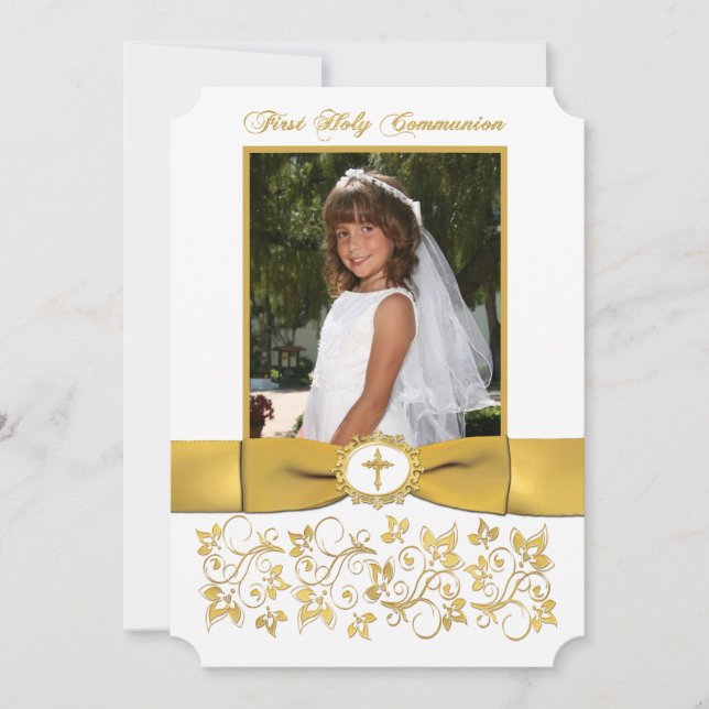 Communion | PRINTED RIBBON | White, Gold | Photo Invitation (Front)
