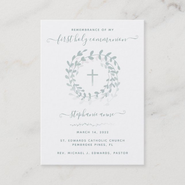 Communion Sage Wreath and Cross Business Card (Front)