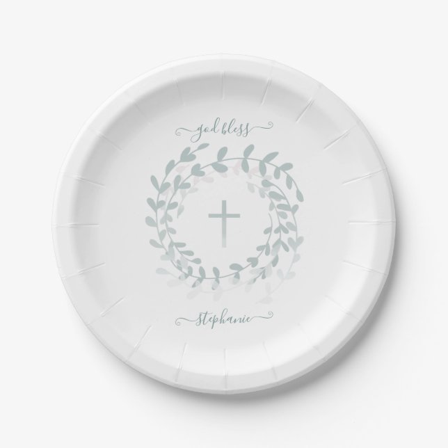 Communion Sage Wreath and Cross Paper Plate (Front)