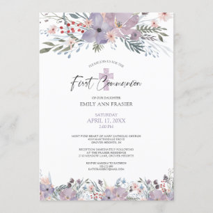 Communion Watercolor Floral Wildflowers Purple Invitation