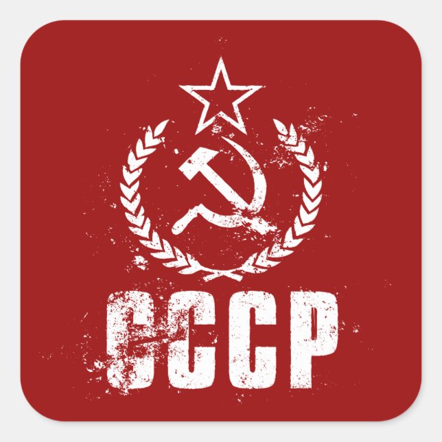 Communist CCCP Hammer Sickle White Flag Stickers (Front)