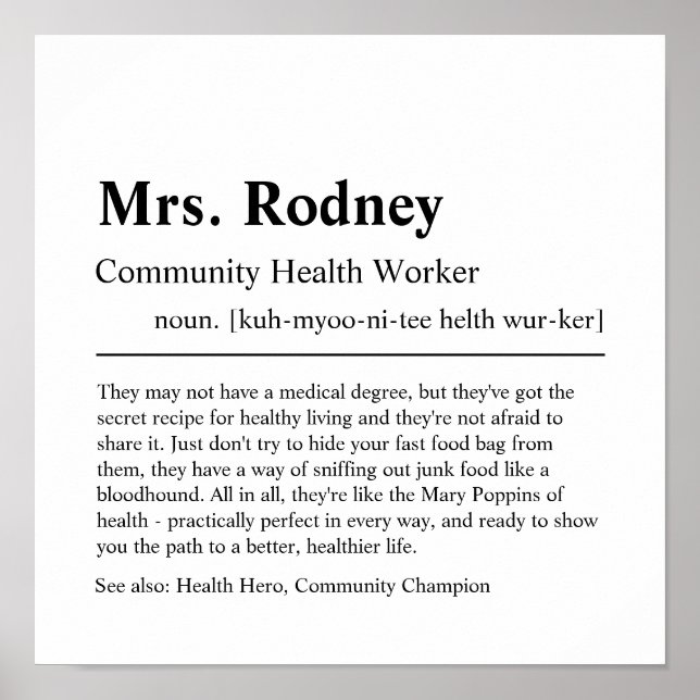 Community Health Worker Personalised Gift Poster (Front)
