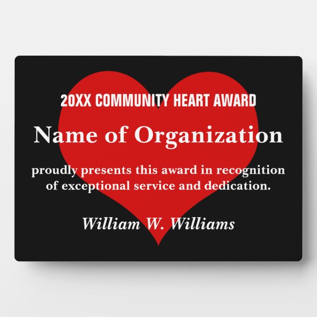Community Heart Volunteer Award Plaque (Front)