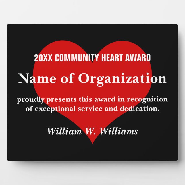 Community Heart Volunteer Award Plaque (Front)