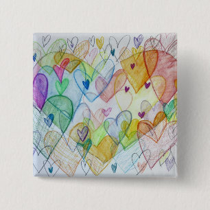 Community Hearts Art Buttons or Pins