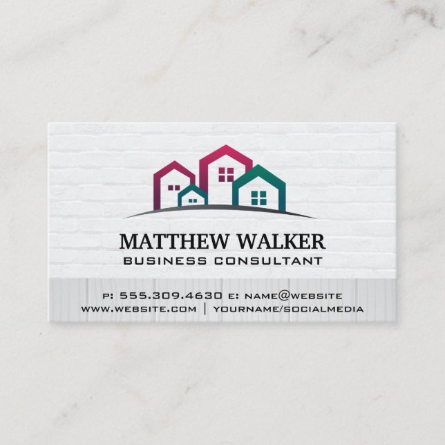 Community of Houses | Brick Wall Wood Business Card (Front)