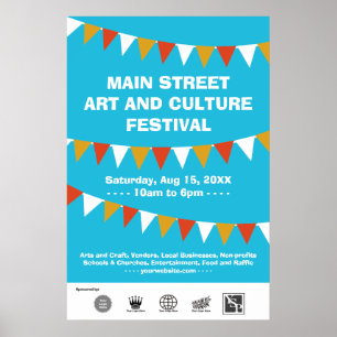 Community street festival banner flags blue poster