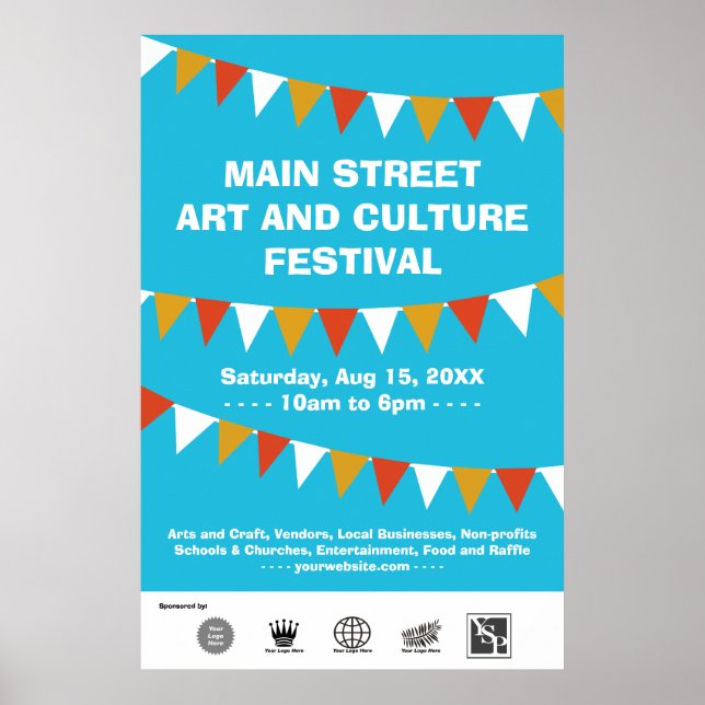 Community street festival banner flags blue poster (Front)