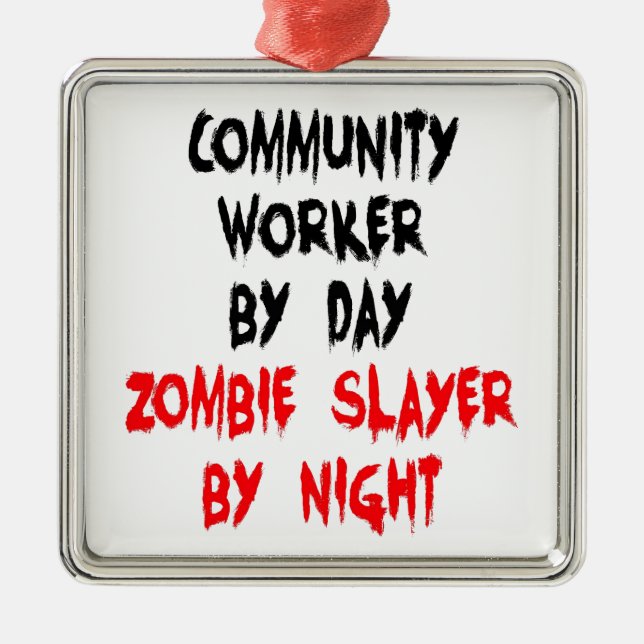 Community Worker Zombie Slayer Metal Tree Decoration (Front)