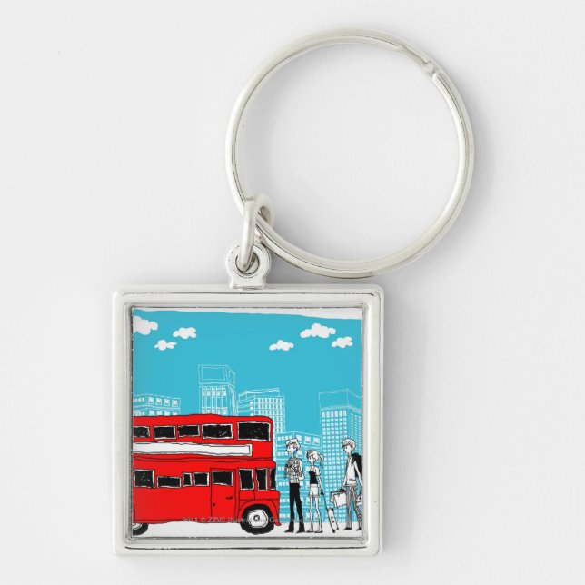 Commuters waiting at bus stop key ring (Front)