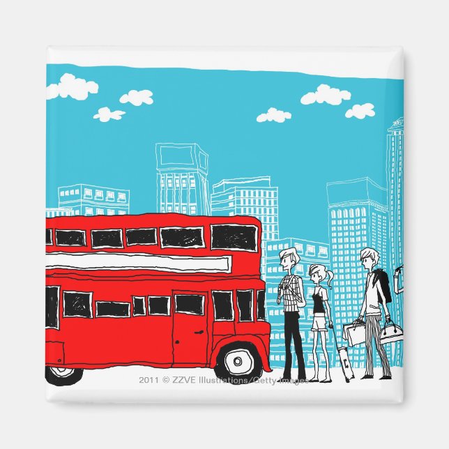 Commuters waiting at bus stop magnet (Front)