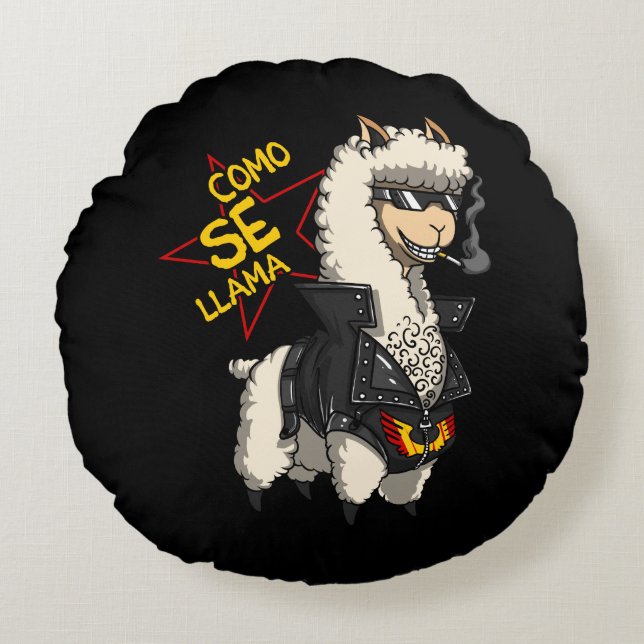 Como Se Llama Alpaca Funny Spanish Animal Joke Round Cushion (Front)