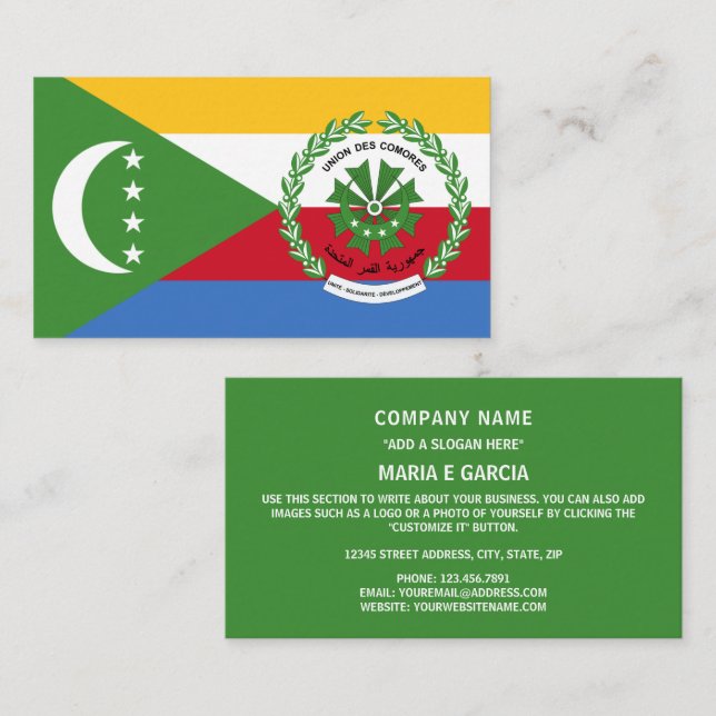 Comorian Flag & Seal, Flag of Comoros Business Card (Front/Back)