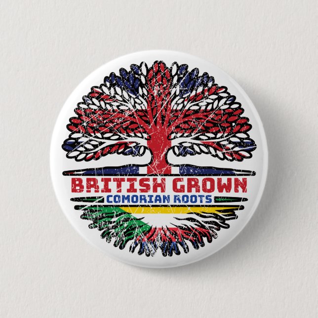 Comoros Comorian British UK Tree Roots Flag 6 Cm Round Badge (Front)