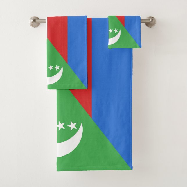 Comoros flag bath towel set (Insitu)