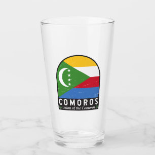 Comoros Flag Emblem Distressed Vintage Glass