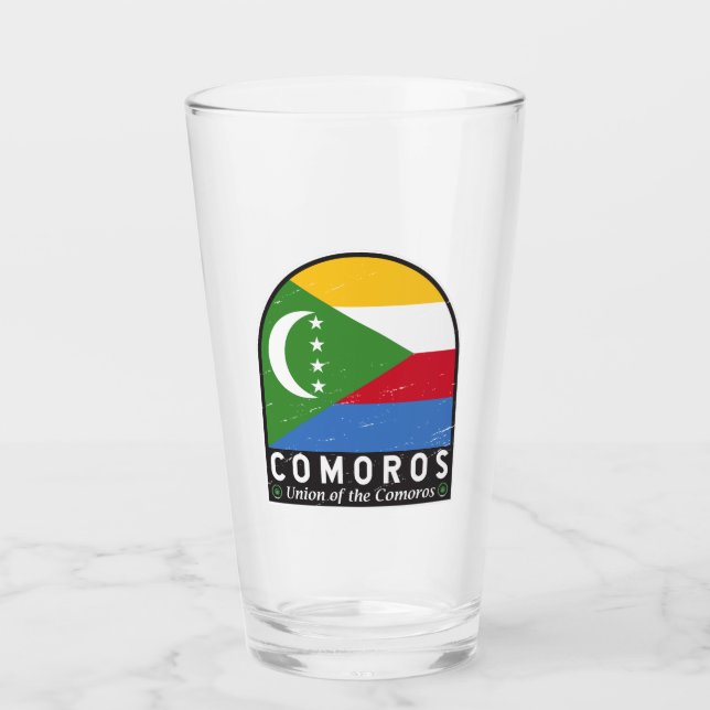 Comoros Flag Emblem Distressed Vintage Glass (Front)