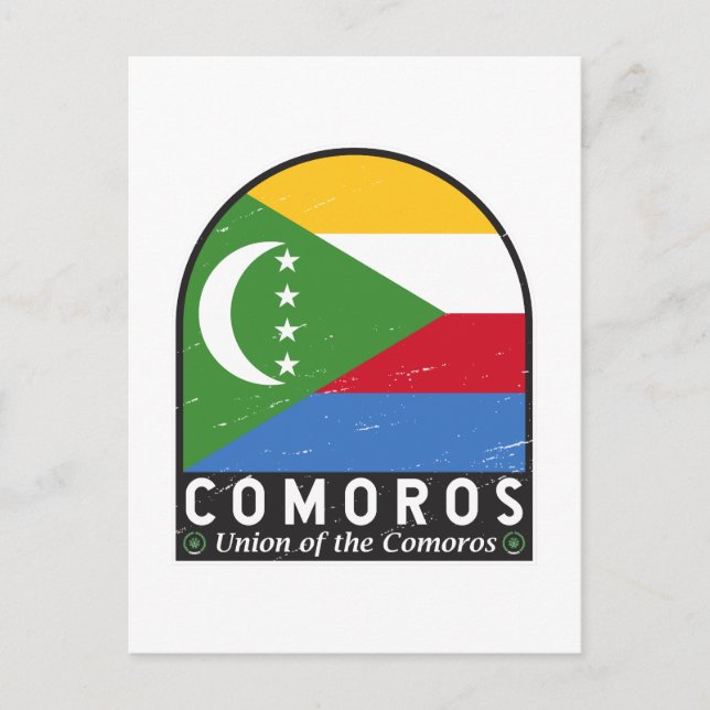 Comoros Flag Emblem Distressed Vintage Postcard (Front)