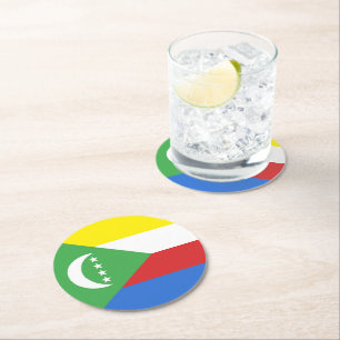 Comoros flag round paper coaster