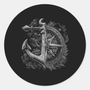 Comp And Anchor Boating Ocean Sea Retro Vintage Sa Classic Round Sticker